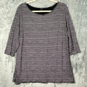 J Jill Wearever Collection Top Womens Plus Sz 2X Black White Striped‎ 3/4 Sleeve